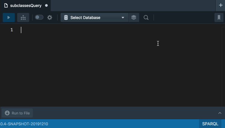 SPARQL Completion Suggestions in Stardog Studio Stardog Studio SPARQL completion intelligence example